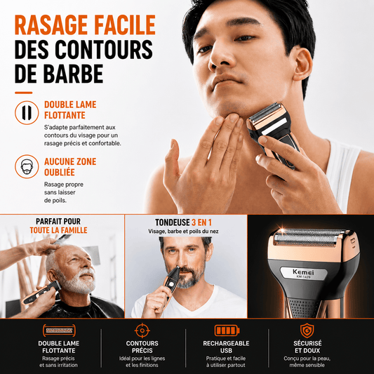 BONDABOUSHOP 🔥 Rasoir Multifonction 3 En 1 – Barbe, Cheveux & Poils du Nez Rechargeable